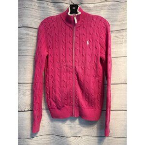 Polo Golf Ralph Lauren Pink Cable Knit Zip Cardigan Sweater Size M